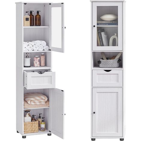 Mobile contenitore per bagno colonna 40 x 30 x 165 cm con ripiani regolabili armadietti ante cassetti vano salvaspazio grigio 120006522