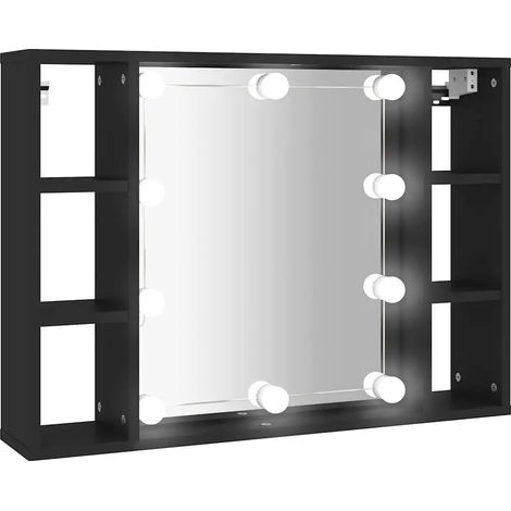 Armario de pared moderno con espejo luces LED amplio espacio de almacenamiento 76 x 15 x 55 cm madera negra 020047958 (1/5)