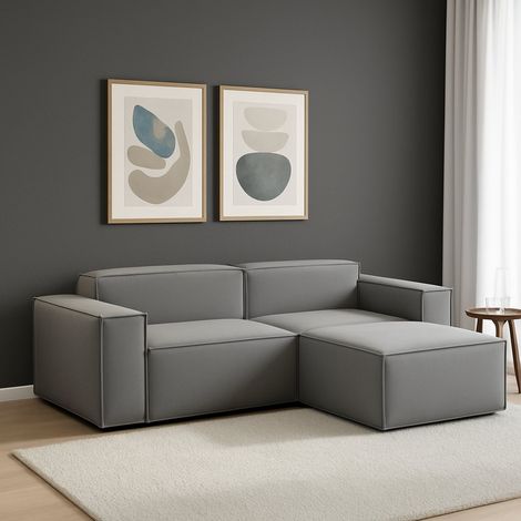 Talamo Italia Divano fisso Patrizia, Divano componibile a 2 posti con penisola destra, 100% Made in Italy, Sofà moderno in tessuto, Cm 220x170h70, Grigio, con imballo rinforzato (1/5)