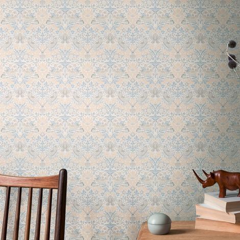 Papier peint motif animal et floral Tapisserie beige et gris végétation luxieuse Papier peint avec oiseaux pour salle de bains (1/5)