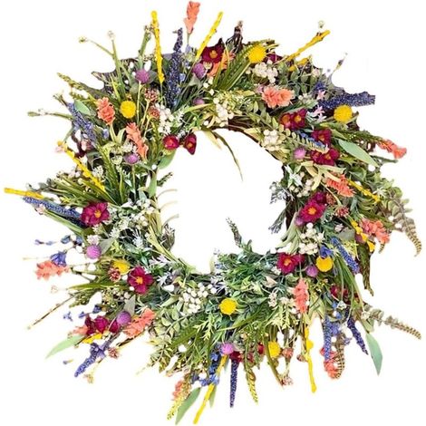 Couronne de fleurs sauvages - Couronne de fleurs séchées - Couronne de porte - Décoration intérieure et extérieure - 35 cm (1/5)