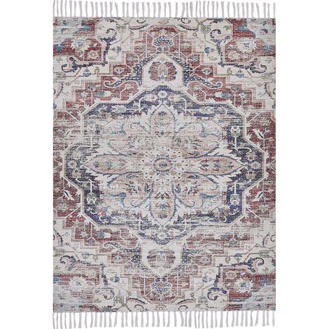 Alfombra de poliéster multicolor algodón 140 x 200 cm borlas envejecido oriental sala de estar dormitorio Kelkit (1/5)