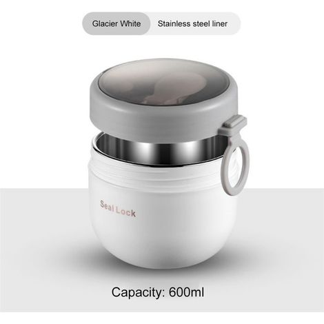 Récipient Thermique avec Fourchette pour le Stockage des citrouilles au Micro-ondes, Boîte à Déjeuner, Acier inoxydable 600ml Blanc (1/4)