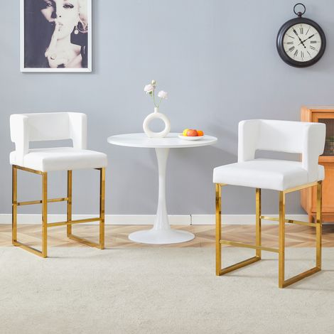 Tabourets de bar style nordique carrés modernes pieds métal doré légers confortables 2 pièces