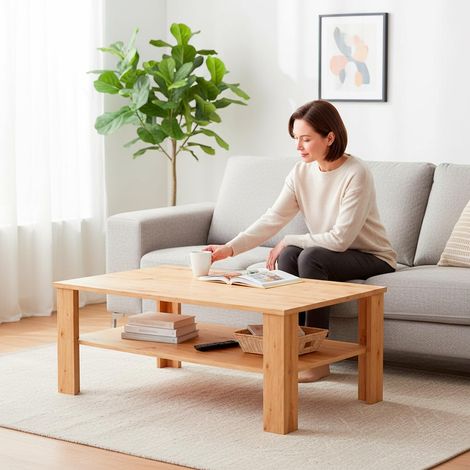Tavolino Da Caffè Con Ripiano Inferiore E Vano A Giorno Tavolo Basso Stile Nordico Design Minimal Per Soggiorno Salotto Zona Living Struttura Resistente 47 x 110 x 65 Cm Colore Grigio Cemento - Colore (1/5)
