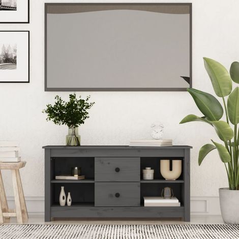 Meuble TV Gris 103x36,5x52 cm Bois de pin massif (1/5)