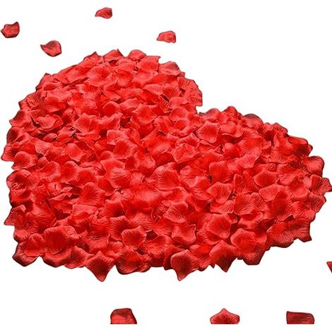 1000 pétalos de rosa artificiales para bodas, pétalos de flores, veladas románticas para él/ella, compromisos, decoraciones florales, eventos, fiestas, en grandes cantidades (pétalos de rosa roja) (1/5)