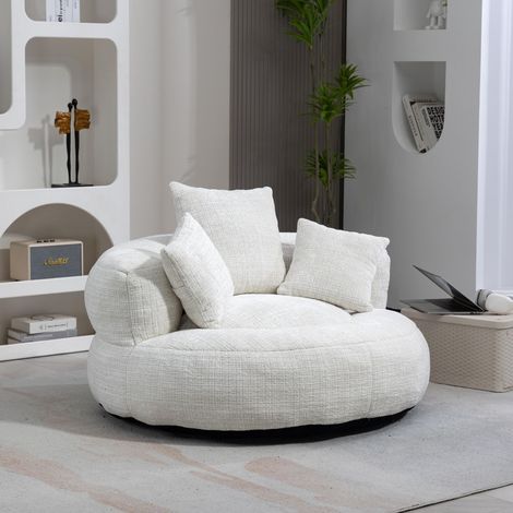 Neche Fauteuil Relax en Chenille Beige,Assise Moelleuse avec 3 Coussins,Fauteuil Cocoon Nuage Sans Montage,Charge 250 kg,pour Salon,Chambre