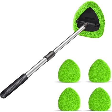 Nettoyant pour Pare-Brise de Voiture, Nettoyant de Vitres de Voiture avec 4 Tampons en Microfibre Lavables Et RéUtilisables, Kit de Nettoyage d'Essuie-Glace à Long Manche Extensible (Vert) (1/5)