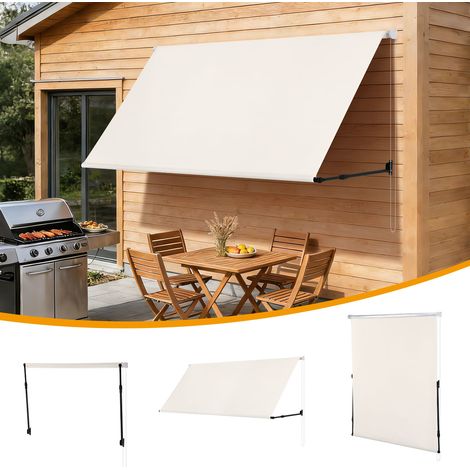 Jiubiaz Toldo manual con inclinación ajustable, acero y aluminio, 2,50 x 1,50 m, poliéster impermeable y resistente a los rayos UV, para balcón, color beige