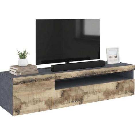 Dmora Mobile da soggiorno Porta TV , Made in Italy, Supporto per TV da salotto 2 ante, cm 150x40h37, colore Grigio Ardesia e Acero, con imballo rinforzato