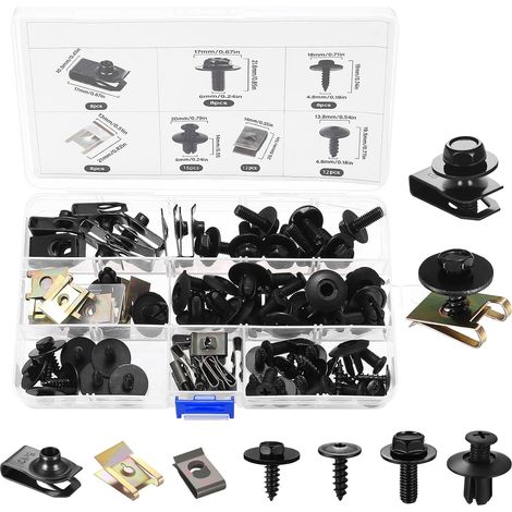 72 Pcs U Clips de Fixation Voiture et Kit de Vis de Carrosserie, Agrafe Carrosserie, écrous U-clips de Fixation Métalliques pour Voiture, passage de roue, tableau de bord, portières soubassement (1/5)