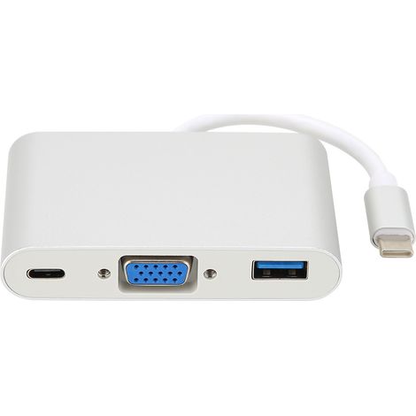3-in-1 Aluminium-Adapter: USB-C auf VGA + USB 3.0 + PD für Maus, Tastatur und USB-Laufwerk