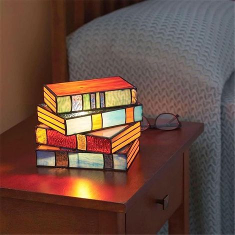 Lampe en vitrail en forme de livres empilés, vintage, décorative, style Tiffany, lampe de table, de bureau, de chevet (1/5)