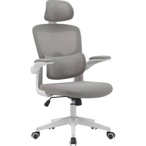 Home Heavenly® - Silla de oficina ARON, ergonómica con respaldo lumbar, reposacabezas regulable y brazos abatibles. Color: Gris (1/5)