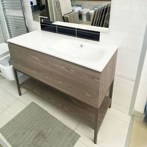 Mobile Bagno COMPAB da 121 cm - Made in Italy - Colore Legno Scuro Lavabo In Ceramica (1/5)