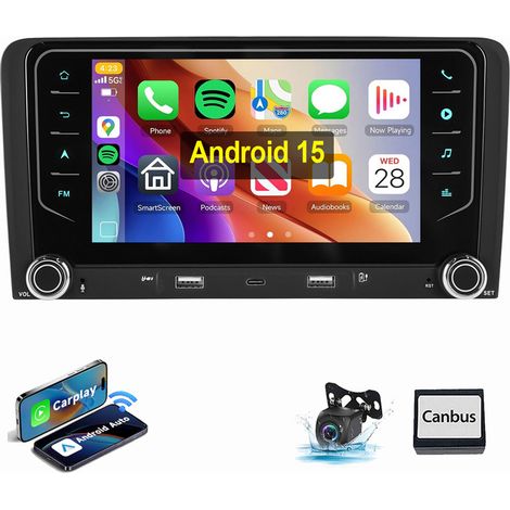 Pour AUDI A3 8P 2003-2012 Android 15 Autoradio Apple Carplay GPS WIFI USB Type-C 2+32G CAM