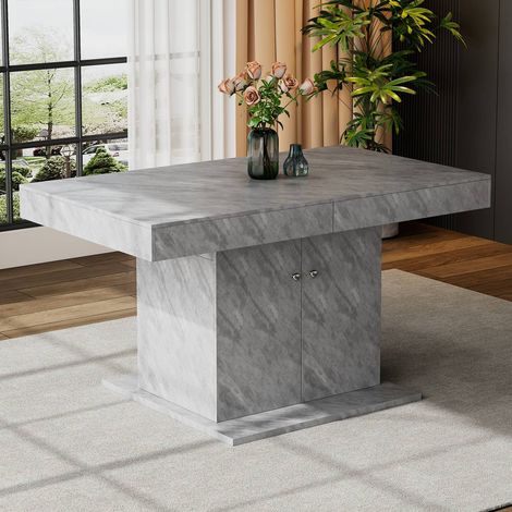 Table à manger extensible 140-180x80 cm rangement intégré plateau effet béton télescopique (1/5)