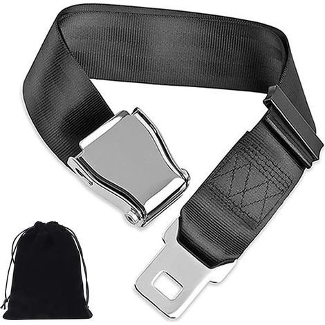 Airplane Seat Belt Extender, Adjustable 25-76 CM for Travel, Pregnant Women, Strong - Black (1/5)