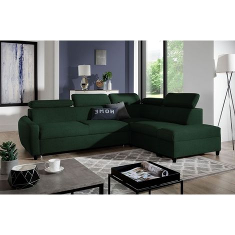 Ecksofa Schlafsofa Sofa ANTON in Stoff Esito Dunkelgrün Ottomane Rechts (1/4)