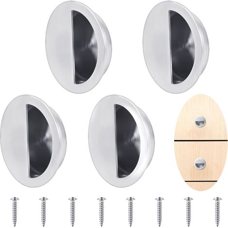 4Pcs (50mm) Poignée Porte Coulissante, Poignée Encastrée Ronde avec 8 Vis pour Tiroir Armoire, Porte Coulissante Tiroir Ronde Utilise une Conception Encastrée et Poignées Encastrées en Acier