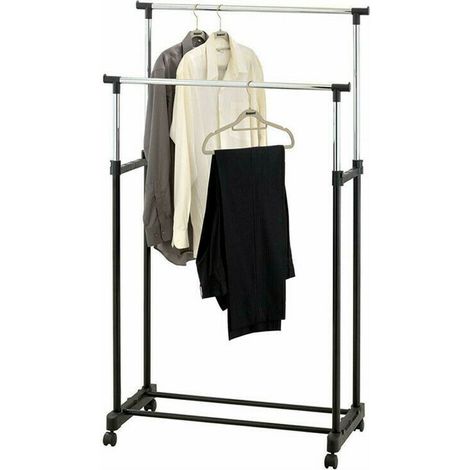 Portant à vêtements avec Roues,Porte Manteau à Double Tringles Hauteur Réglable pour Chambre à coucher,80 x 43 x 160cm,Noir (1/5)