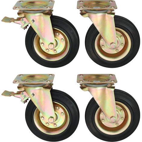 Heavy Duty Caster Wheels 4-Pack, 200mm Swivel Casters with & Without Brake 440 lbs Capacity Each Industrial Plate Castors for Cart, Furniture, Equipment (1/5)