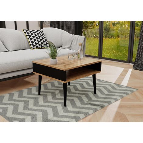 Mesita de centro Vico para mesita de noche, ideal para sala de estar o dormitorio. Mesa de centro color roble/negro. (1/5)