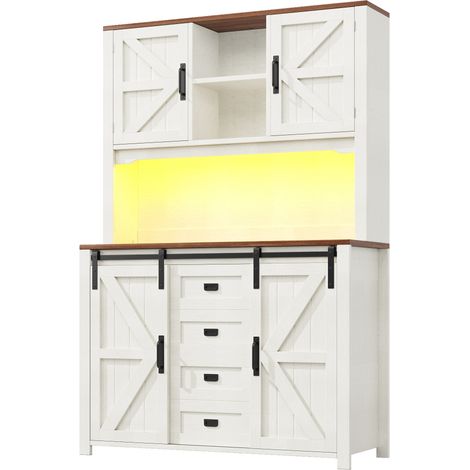 Hoher Küchenschrank 115 x 40 x 174,7 cm weiß aus MDF und Metall mit Schiebetüren und LED (1/5)