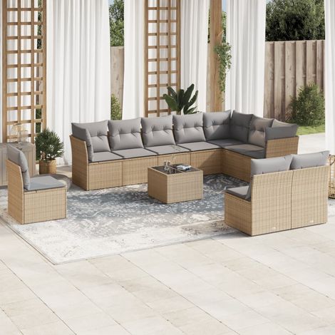 Set de sofás de jardín 11pzas con cojines ratán sintético beige vidaXL (1/3)