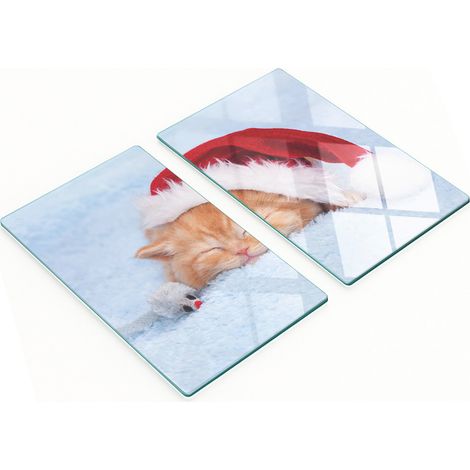 Set di due taglieri da cucina in vetro con gatti e Babbo Natale, 2x30x52 cm (1/5)