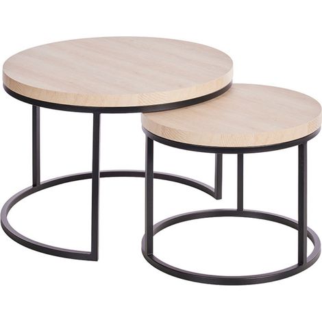 Table Basse Gigogne Aspect Bois finition Urban Oak Piètement Métal Noir - BRIDGE