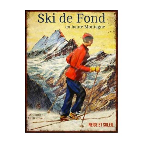 Plaque vintage sports d'hiver en métal 25 x 33 cm Ski de fond (1/2)