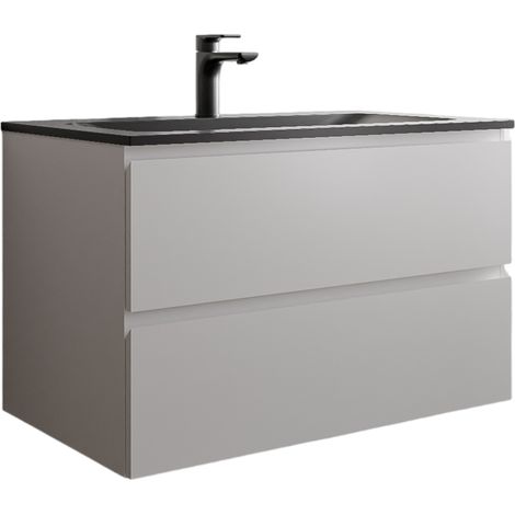 BERNSTEIN - Mobile lavabo sospeso MDF bianco opaco, lavabo Ghisa nero opaco + foro rubinetto - 80x46x50cm - AVA BRUSSELS	Bianco opaco, Nero opaco con foro rubinetto