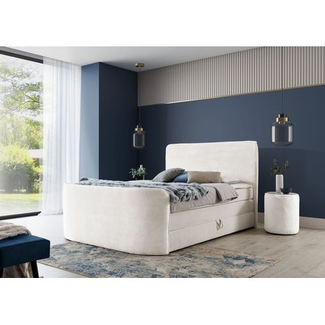 Boxspringbett Schlafzimmerbett BODY 160x200cm in Stoff Creme inkl. Bettkasten (1/4)