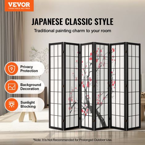 Cloison de Séparation Japonaise à 6 Panneaux Fleur de Cerisier, Séparateur de Pièce Pliable en Bois, Paravent de Confidentialité, p… (1/5)