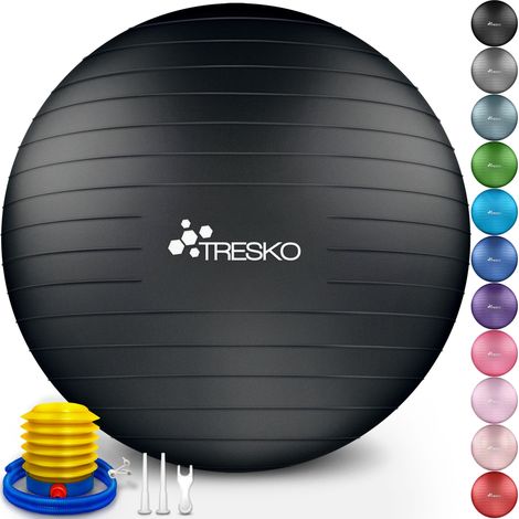 TRESKO Gymnastikball (Grau 85cm) mit Pumpe Fitnessball Yogaball Sitzball Sportball Pilates Ball Sportball