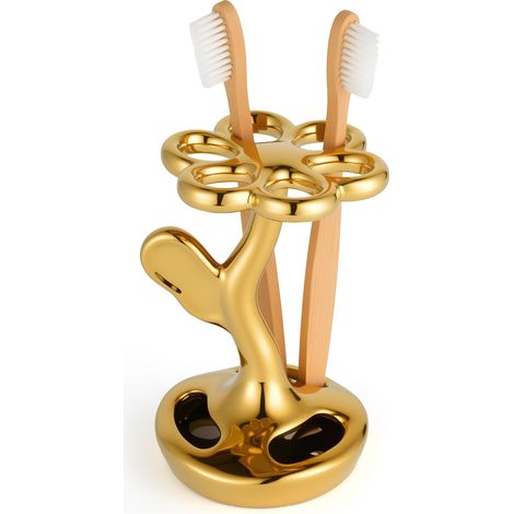 Porte-brosse à dents et porte-brosse à dents en céramique, grandes ouvertures optimisées pour brosses à dents manuelles et pinceaux de peinture, organisateur floral moderne pour salle de bain (1/5)