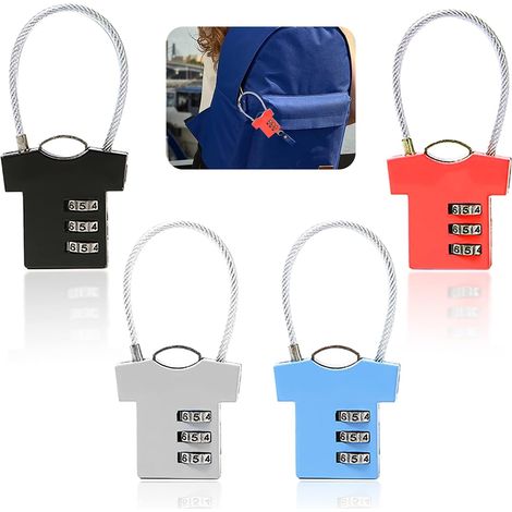 (4pcs, color) 3-digit combination lock, suitcase lock, T-shirt shaped lock, suitable for luggage bags, bicycle lockers (1/5)