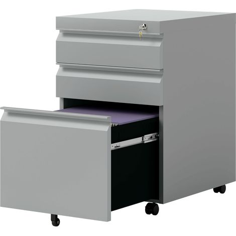 3 Drawer Filling Cabinet, Mobile Metal File Cabinet Anti-tilt Design for Letter, A4, Legal Size, Grey (1/5)