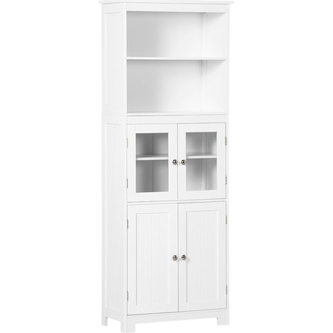 Armoire buffet cuisine avec 2 alcôves, 2 armoires à 4 portes dont 2 vitrées, étagère ajustable - meuble de rangement dim. 60x30x162 cm blanc (1/5)