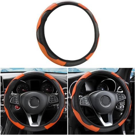 Lenkradbezug Universal Mikrofaser Leder 37 38 cm rutschfest Orange (1/5)