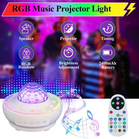 Lampe Bluetooth avec fonction de projection sonore lumière colorée 2400 mAh pour simuler un ciel étoilé chargement USB blanche. 11W (1/5)