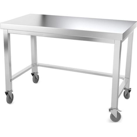 Table de travail en inox 1400 x 800 mm avec renfort sur roulettes PREMIUM - GOLDINOX (1/4)