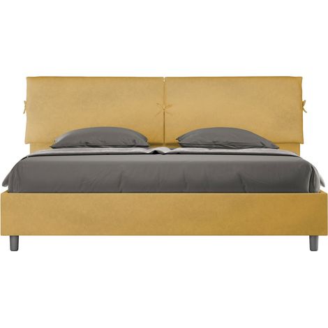 Letto matrimoniale king size senza rete imbottito 180x190 microfibra ocra Mados