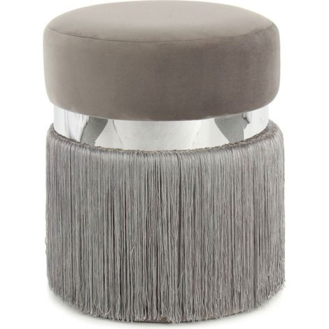 Pouf Rond Bicolore "Rebecca" 45cm Gris & Argent