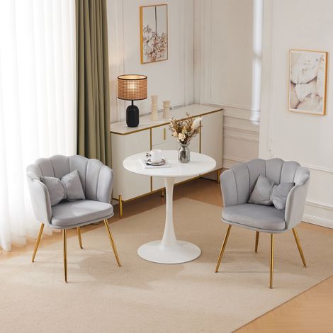 lot de 2 fauteuils 63 x 58 x 77 cm gris – dossier pétale avec coussin (1/5)