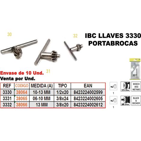 Chiave per mandrino trapano IBC 3/8x24 6-10 mm