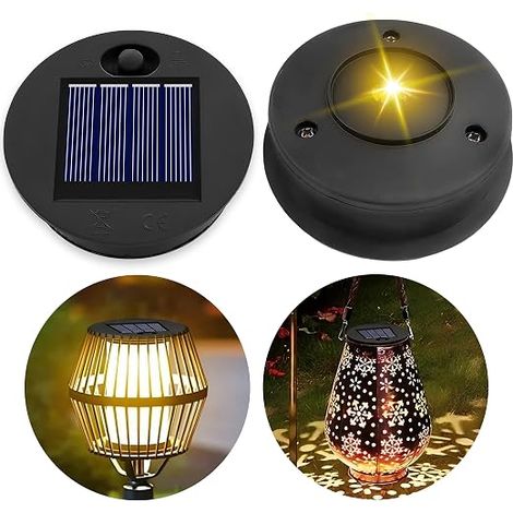 Lampe Solaire de Rechange pour Lantern 7cm, Blanc Chaud, Remplacement de Couvercles Solaires, Panneau Solaire à LED pour Lanterne Solaire pour Jardin Extérieur Décoration