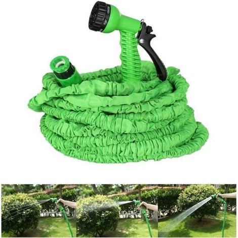 30 m einziehbarer Gartenschlauch mit 7-funktions Pistole – Grün (100FT)